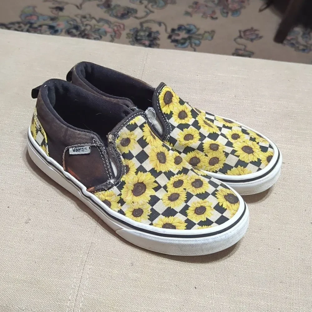 Vans Asher Sunflower‎ Checkerboard Sneaker Shoes 4 Sunflowers